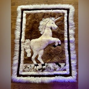 Custom Made Real Alpaca Fur Shearling Rug, Tapestry, Wall Hanging Horse Unicorn